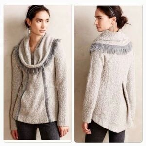 Angel of the North gray cowl neck fringe sweater
